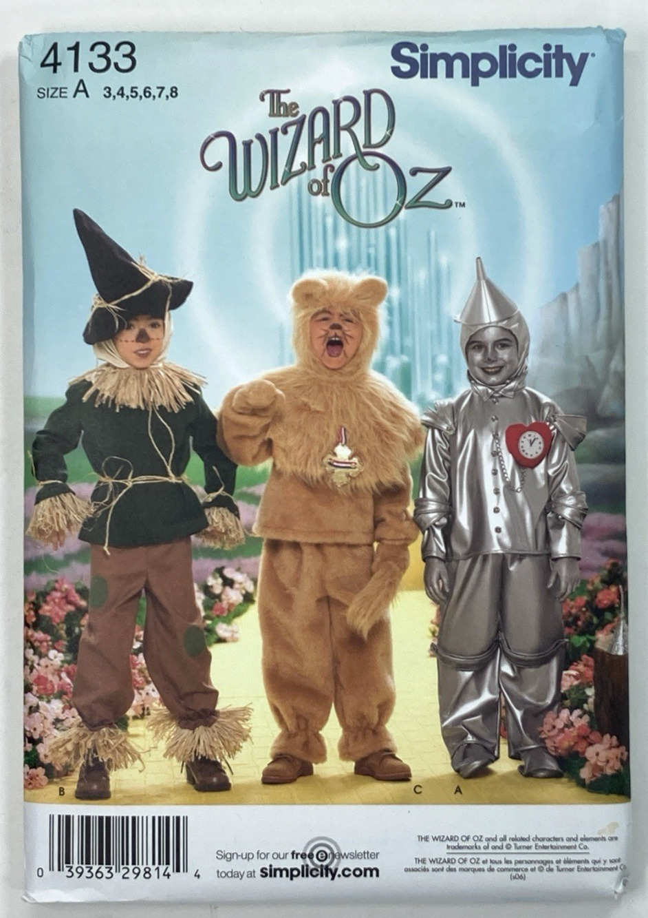 Simplicity 4133 UNCUT Wizard of Oz Pattern Child Sz 3-8 Lion, Tin Man Scarecrow